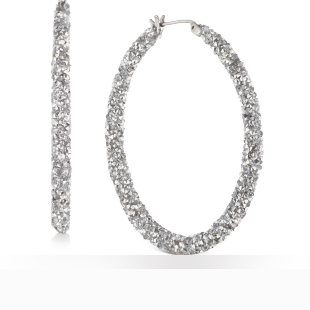 NWT Karl Lagerfeld Silver Hoop Earrings - Picture 2 of 2